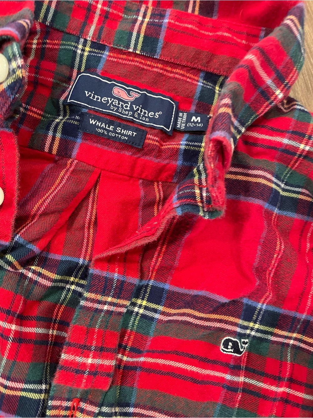 Vineyard Vines Red Plaid Cotton Button-Down Shirt boys sz M